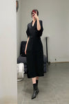 mame kurogouchi crepe deep V neck dress MM22SS DR040